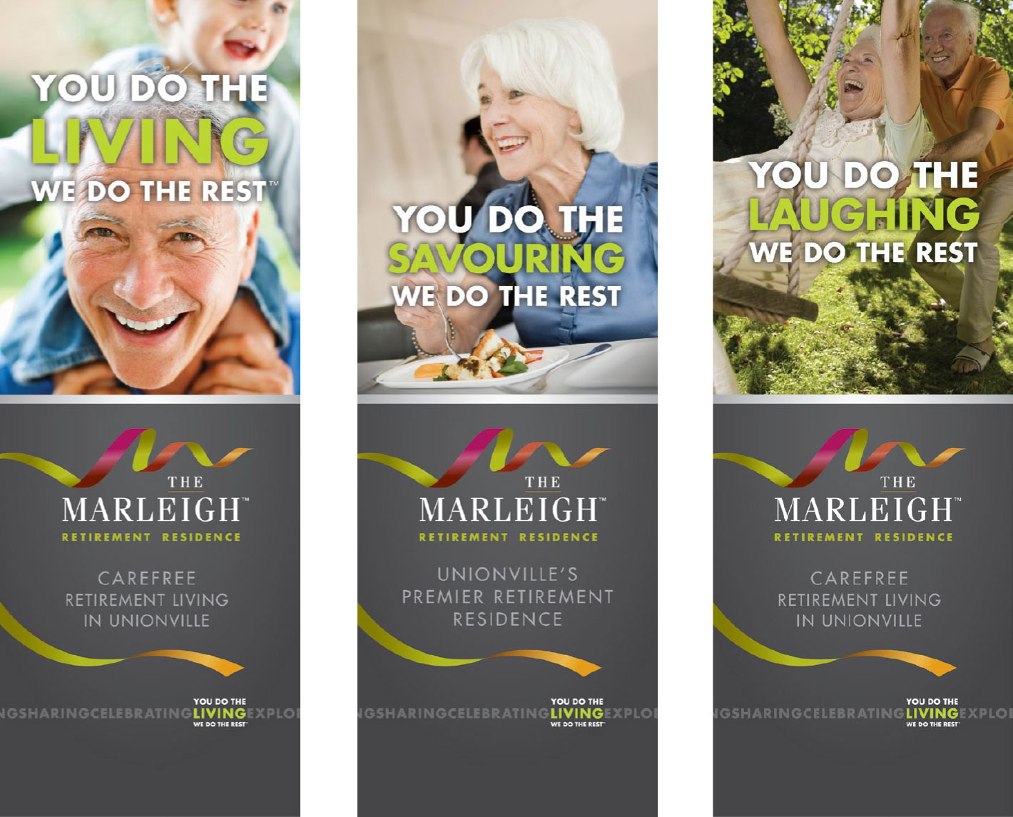Three pull-up banner designs of The Marleigh campaign